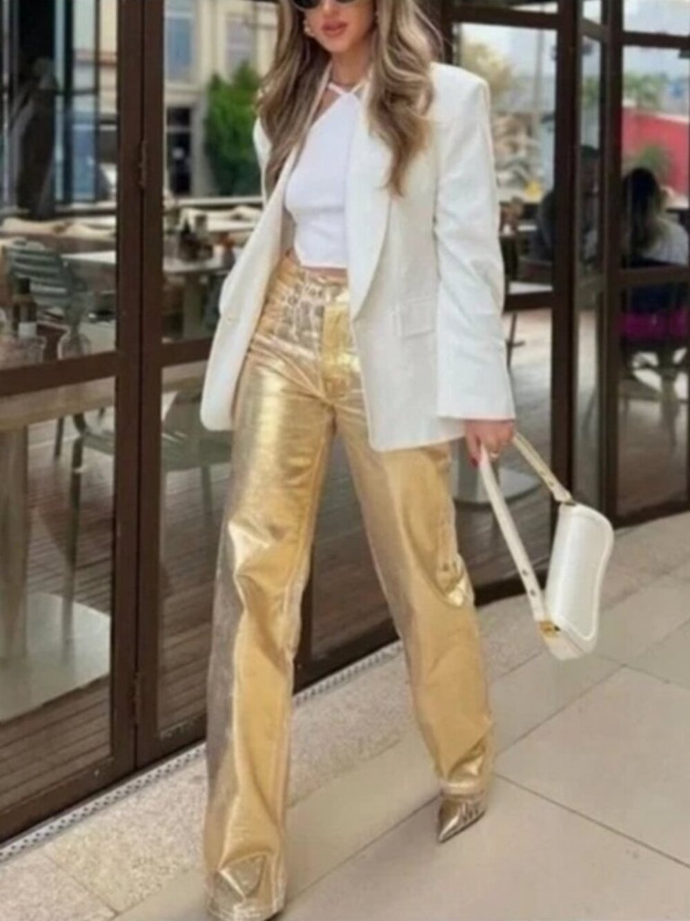 Zara gold metallic limited edition high rise boyfriend jeans